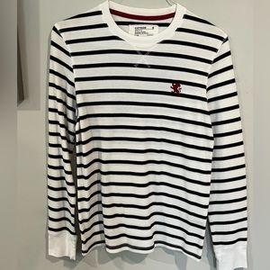 Long Sleeve Waffle Express Shirt Stripe White Black Medium